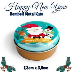 Yılbaşı Desenli Bombeli Metal Kutu