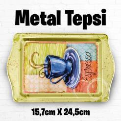 Coffee Desenli Metal Tepsi