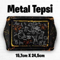 Coffee Desenli Metal Tepsi