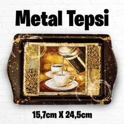 Coffee Desenli Metal Tepsi