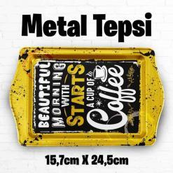 Coffee Desenli Metal Tepsi
