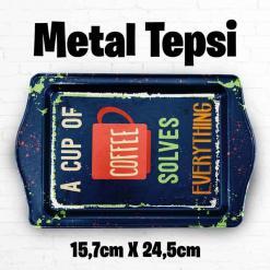 Coffee Desenli Metal Tepsi