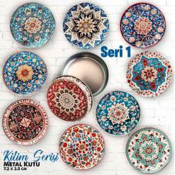 Kilim Desenli Seri 1 Bombeli Metal Kutu (1 Koli=100 adet)