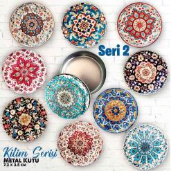 Kilim Desenli Seri 2 Bombeli Metal Kutu (1 Koli=100 adet)
